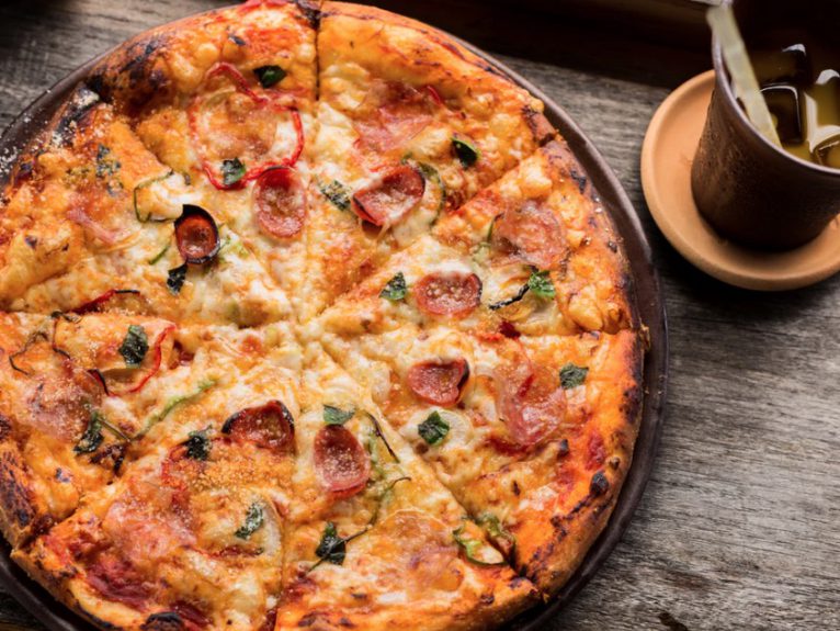 Top view photo of pepperoni pizza